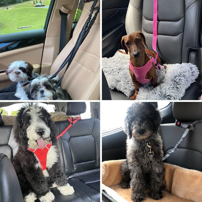 2 Packs Dog Cat Safety Seat Belt Strap Car Headrest Restraint Adjustable Nylon Fabric Reflective Elastic Bungee Connect Dog Restraints Vehicle Seatbelts Harness