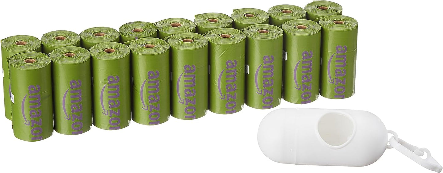 Dog Poop Bags with Dispenser and Leash Clip, 33.02 X 22.86 CM, Cucumber Scented - 270 Bags (18 Rolls)