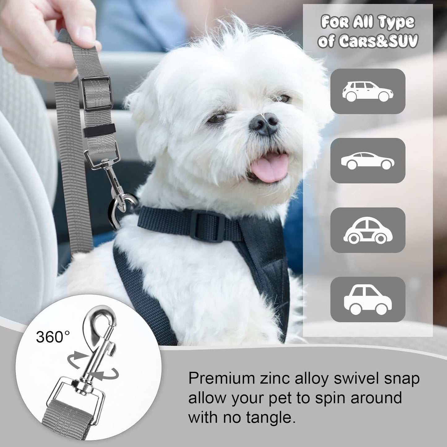 2 Packs Dog Cat Safety Seat Belt Strap Car Headrest Restraint Adjustable Nylon Fabric Reflective Elastic Bungee Connect Dog Restraints Vehicle Seatbelts Harness